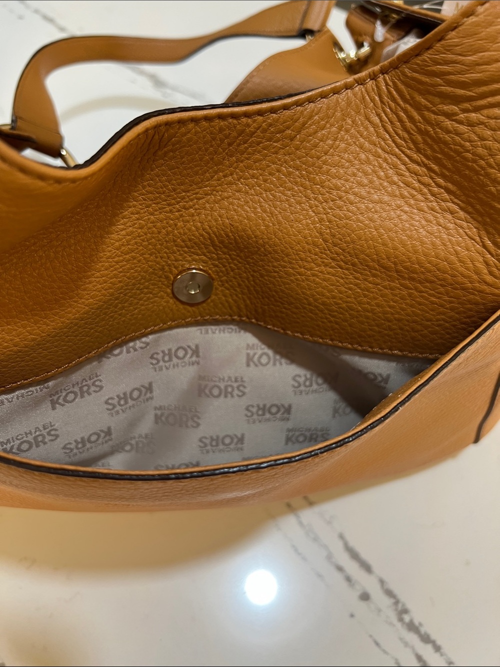 Michael Kors Tan Pebbled Leather Shoulder Bag with Tassel Charm - Picture 10 of 15